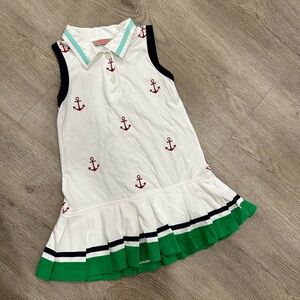 Nautical Anchor Print Kids Casual Dress - White and Green